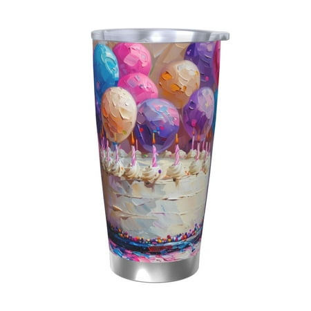 

Matuu Colorful Balloon Cake Celebration for 20oz Durable Thermal Cups Keep Drinks Cold and Hot Insulated Car Mug with Lid-Without Straw