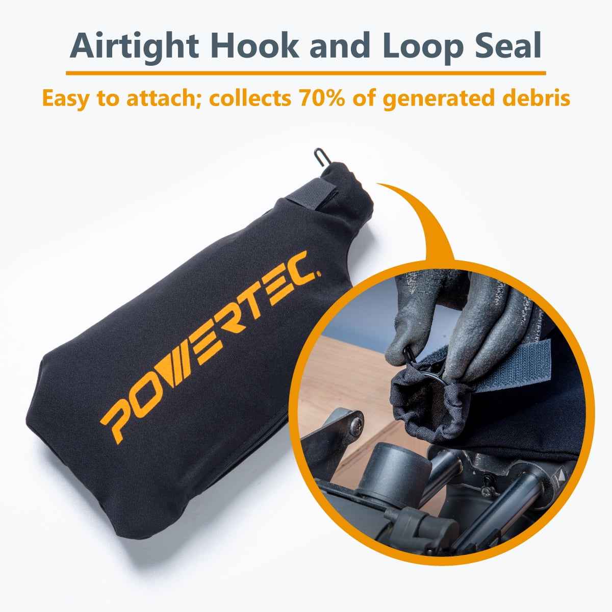 POWERTEC 2PK Miter Saw Dust Collector Bag for 7-1/4", 8-1/2" Miter Saw, Fits Nominal 1-1/2" Dust Ports, Hook and Loop Dust Bag w/Zipper, Wired Adjustable Stand Miter Saw Accessories, 75081-P2