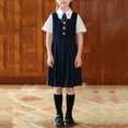 thumbnail image 2 of lcziwo Robe Chasuble Mignonne pour Fille T-Shirts à Manches Courtes et Cravate Ensembles 3 Pcs Uniforme de Rentrée Scolaire pour Enfants Bleu Marine, 2 of 6