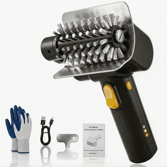 Electric Grill Brush with Dual Safety Lock, High Speed BBQ Cleaner,Submersible 304 Stainless Steel Head, Type-C Rechargeable Grill Cleaning Brush for Porcelain, Cast Iron & Stainless Steel Grills