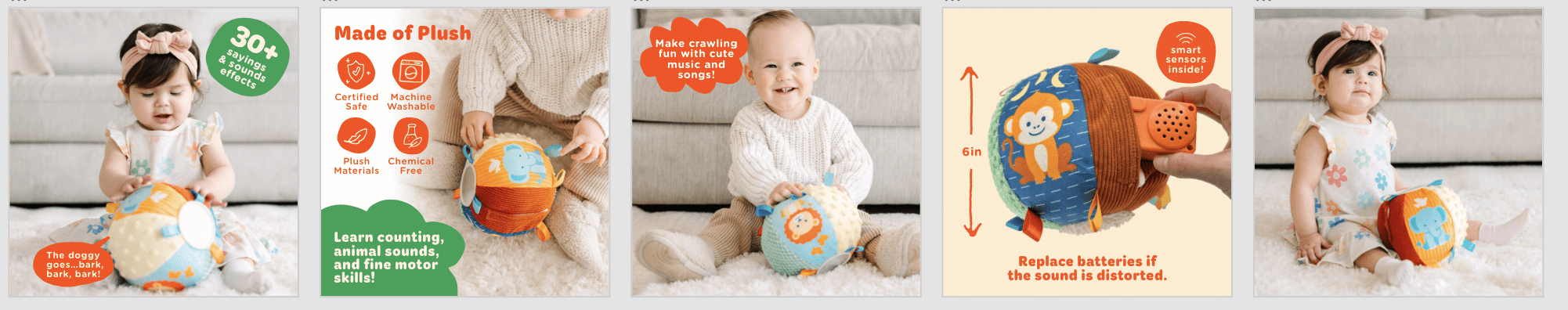 Move2Play, Hilariously Interactive Baby Ball with Music & Sound Effects | First Birthday Gift | Toddler Toy for Boys & Girls | Age 6, 9, 12, 18+ Month | 1, 2+ Year's Old (Sensory Ball)