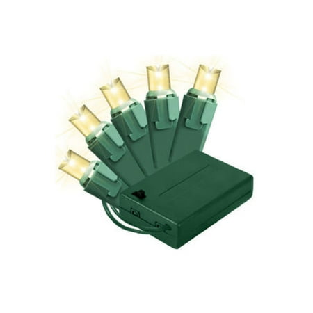 Queens of Christmas BAT-70MMWW-4G Battery Operated 5MM Chonical LED Warm White 70 Lights Green Wire 26 Gauge