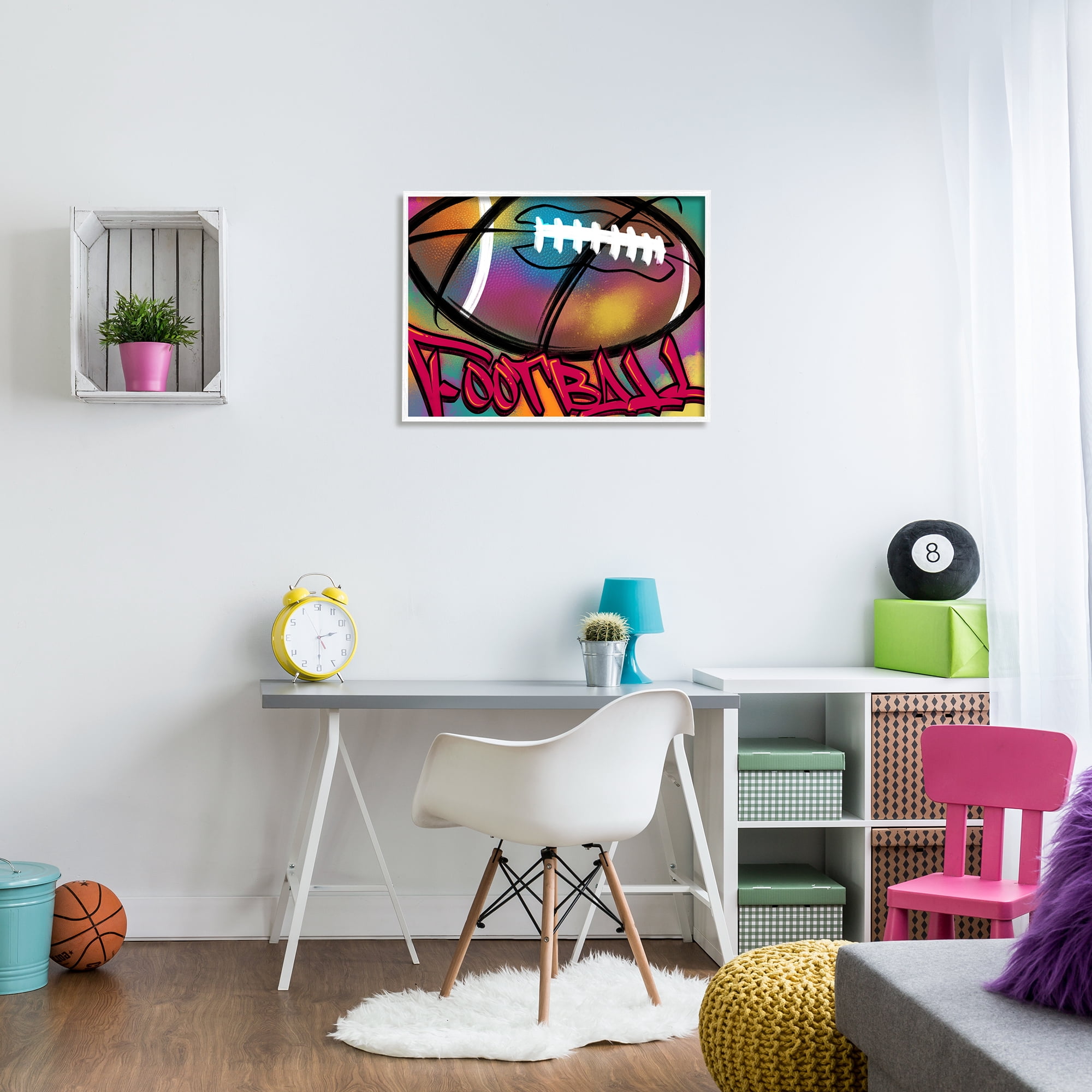 Stupell Industries Urban Sports Football Abstract Painting White Framed Art Print Wall Art, 30 x 24