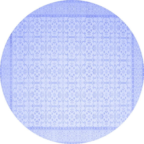 Ahgly Company Machine Washable Indoor Round Abstract Blue Contemporary Area Rugs, 3' Round