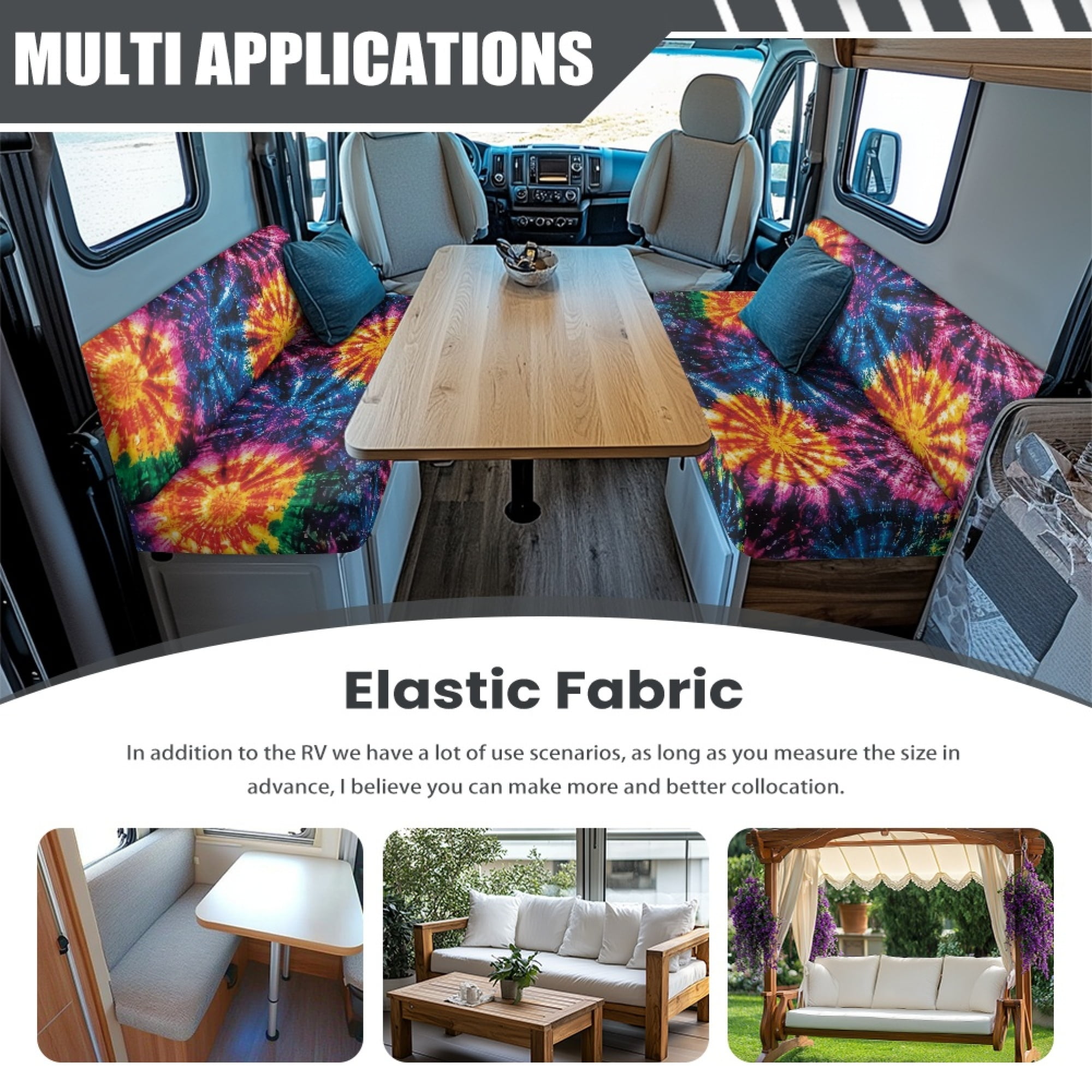 Yuyamidu Whilpool Tie Dye RV Dinette Cushion Covers Washable Camper Cushion Slipcover 1 Bench Cover 1 Backrest Cover Stretch Seat Sofa Chair Cover RV Accessory