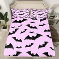 thumbnail image 5 of Manfei Gothic Bat Print Sheet Set Queen, Plum Bed Sheets Set Queen Size, Cartoon Halloween Queen Sheet Sets, Microfiber Bedroom Decor, 4 Pieces, 5 of 7