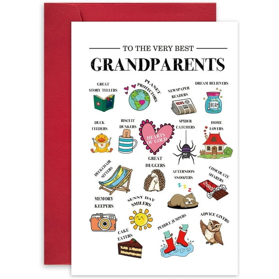 To the Very Best Grandparents Greeting Card – Fun Illustrations & Heartfelt Message – Perfect Card for Grandparents on Any Occasion
