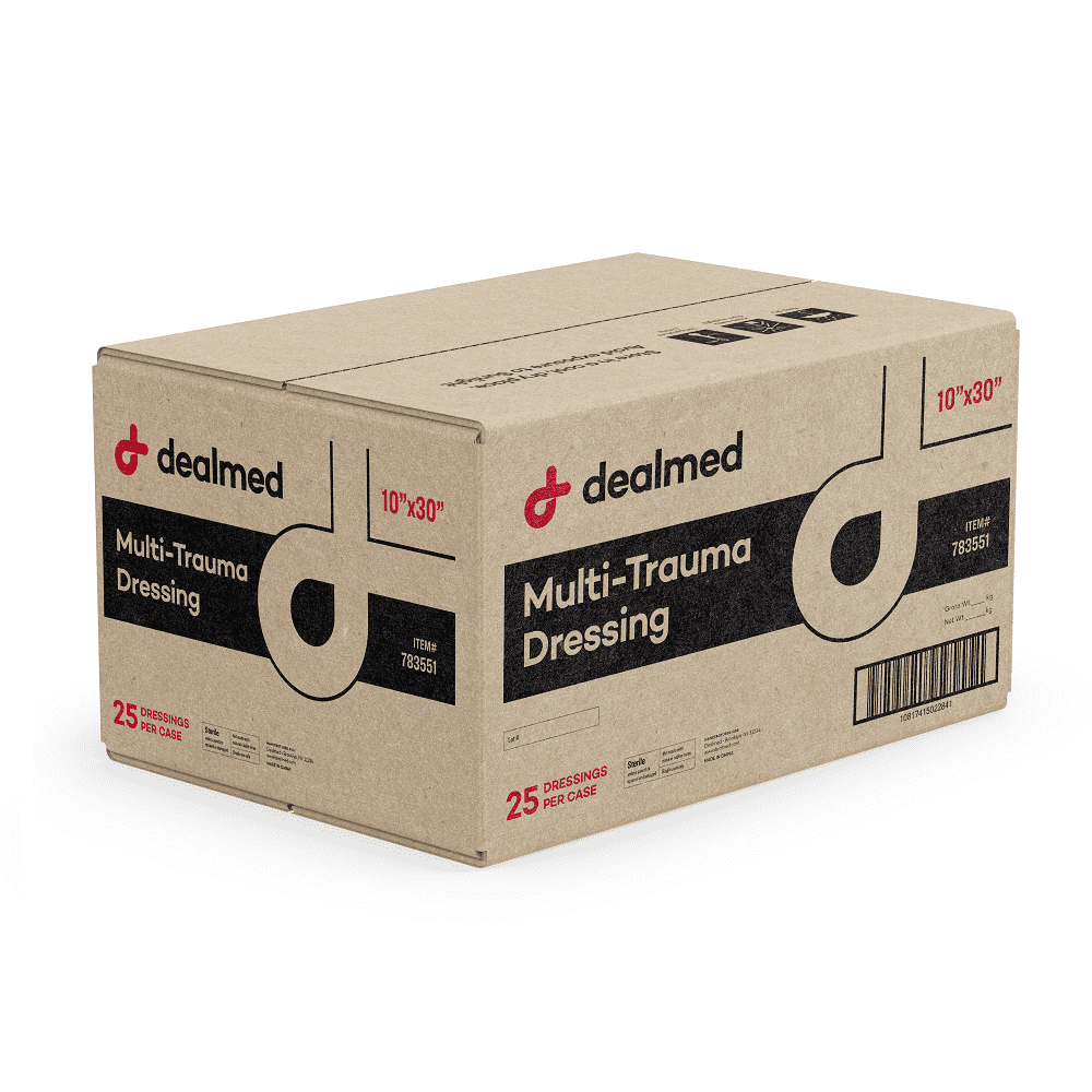 Dealmed 10" x 30" Multi-Trauma Dressing – Sterile Emergency Oversized Pad, Superior Absorbency, Protection and Padding, Wound Care Product for First Aid Kit (Case of 25)
