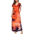 thumbnail image 1 of Puntoco Vestido De Manga Corta Con Cuello En V, Vestido Largo Hasta El Suelo De Verano Para Mujer, Vestido Largo Informal Suelto Con Bolsillos, Abertura De Manga Corta, Naranja S, 1 of 5