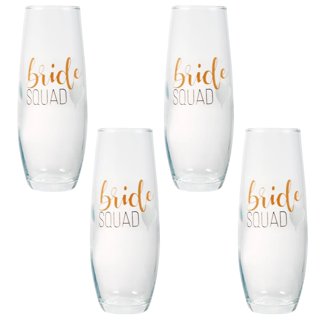 Bride Squad Champagne/ Mimosa Flutes Stemless Glasses Bridal Party Wedding  6 Pk