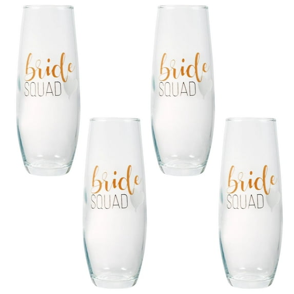 A1 Unlimited Stemless Bridal Champagne Flutes 9.6-fl.oz, Clear Glass Cocktail Wine Mimosa Juice Water Glassware Drinks Proposal Bridal Shower Bachelorette Party Wedding Gifts Decorations, Set of 4