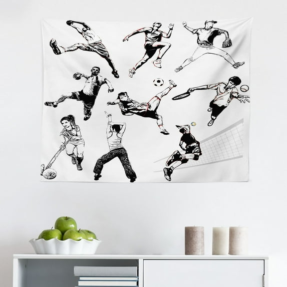 Sketchy Tapestry, Travel The World Themed Historical Italian Landmarks Venice Rome Florence Pisa, Fabric Wall Hanging Decor for Bedroom Living Room Dorm, 2 Sizes, Black White, by Ambesonne