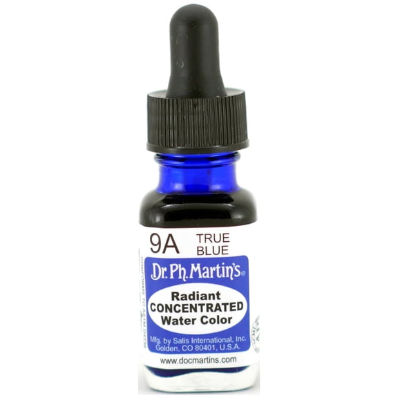 Dr. Ph. Martin's® Radiant Concentrated Water Color (9A) Watercolor Bottle, ½ US fl oz, True Blue, 1 Bottle