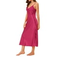 thumbnail image 4 of INSPIRE CHIC Women's Long Satin Nightgowns V Neck Soft Chemise Pajama Dress Lounge Nightdress XL Rose Red, 4 of 6