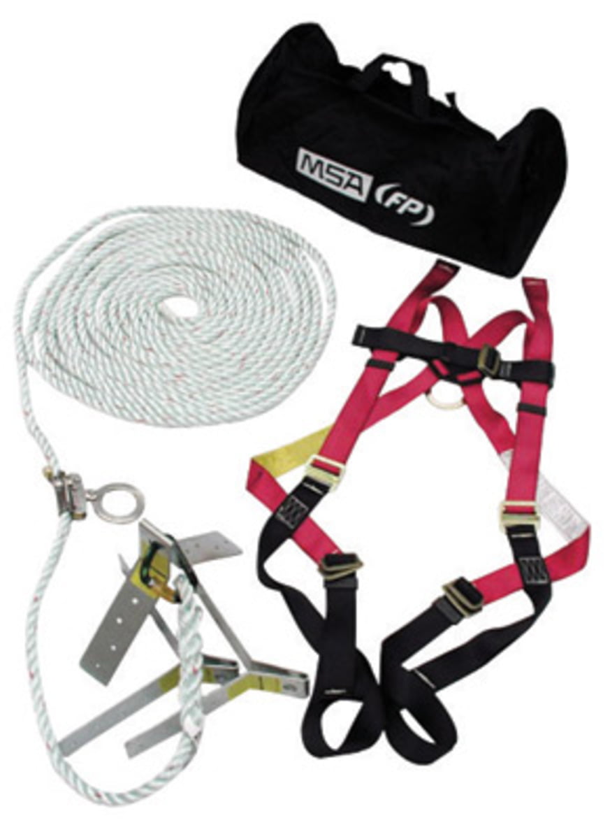 OSHA/ANSI Compliant SafeWaze V-LINE Fall Protection Roofing Kit in a Bucket Includes Safety Harness with Waist Belt Rope with Rope Grab and Reusable Roof Anchor 