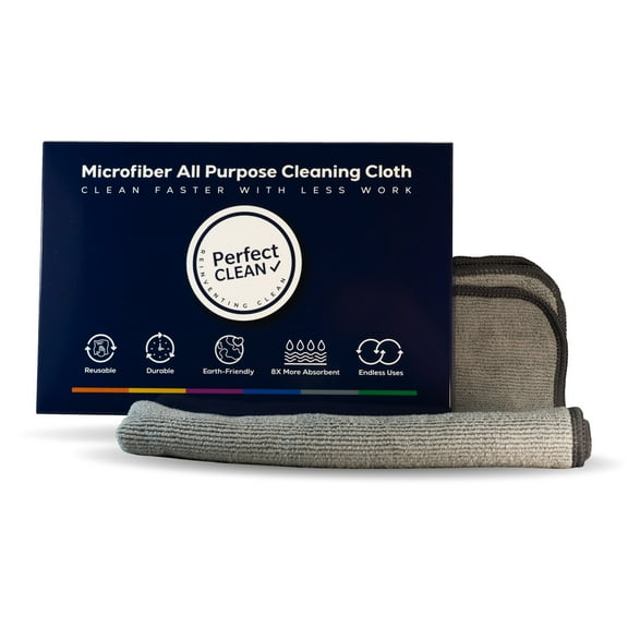PerfectCLEAN - Microfiber Cleaning Cloth, Absorbent Cleaning Towels, 12”x12'', Single Pack, Grey