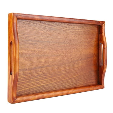 Wooden Tea Serving Tray with Handle, Large Wooden Breakfast Tray for Water, Drinks, and Tea, Rustic Design for Home and Outdoor Use