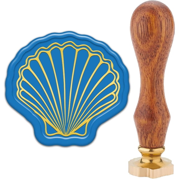 Sea Shell Wax Seal Stamp Ocean Wax Stamps Summer Holiday Beach Vintage Detachable Golden Brass Sealing Head with Wooden Handle for DIY Making