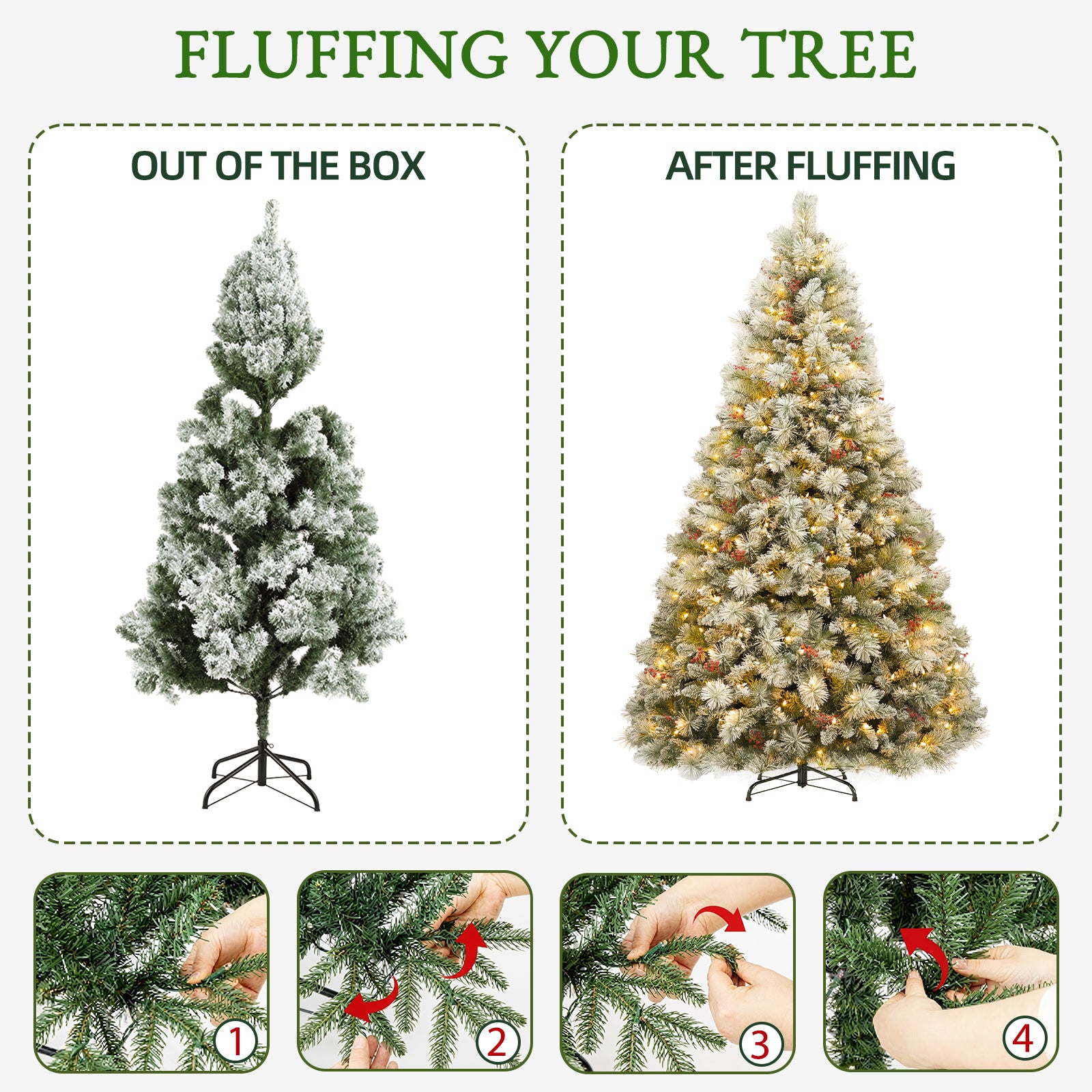Vivatrees 6ft Prelit Flocked Christmas Tree with Red Berries photo 6