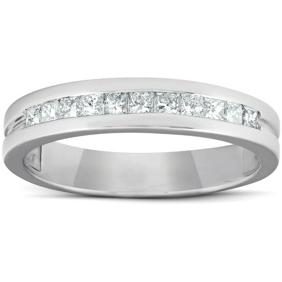 Pompeii 1/2ct Princess Cut Diamond Mens Wedding Ring 14K White Gold (G/H,I1-I2)
