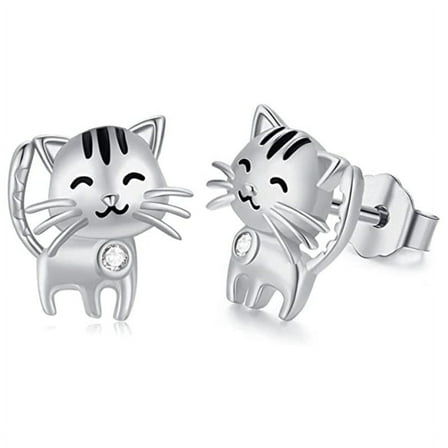 ICTPTOSL Cat Earrings Cute Kitten Studs Earrings 925 Sterling Silver for Women Lovely Animal Hypoallergenic Earrings Jewelry Birthday Present