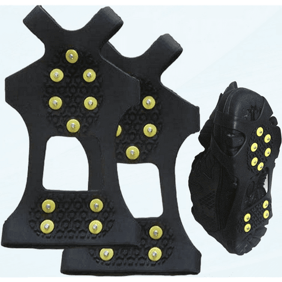 Ice Cleats,Ice Cleats for Shoes and Boots with 10 Tooth - Universal Anti Slip Rubber Grips Spikes Ice Cleats Snow Grips Ice Fishing Gear for Shoes