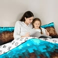 thumbnail image 5 of Manfei Pixel Geometric Bedding Comforter Set,Retro Checkered Pattern Twin Comforter Sets,Cyan Brown Bedding Set For Boys Teens,Ultra Soft Home Decor Reversible,2-Piece, 5 of 8