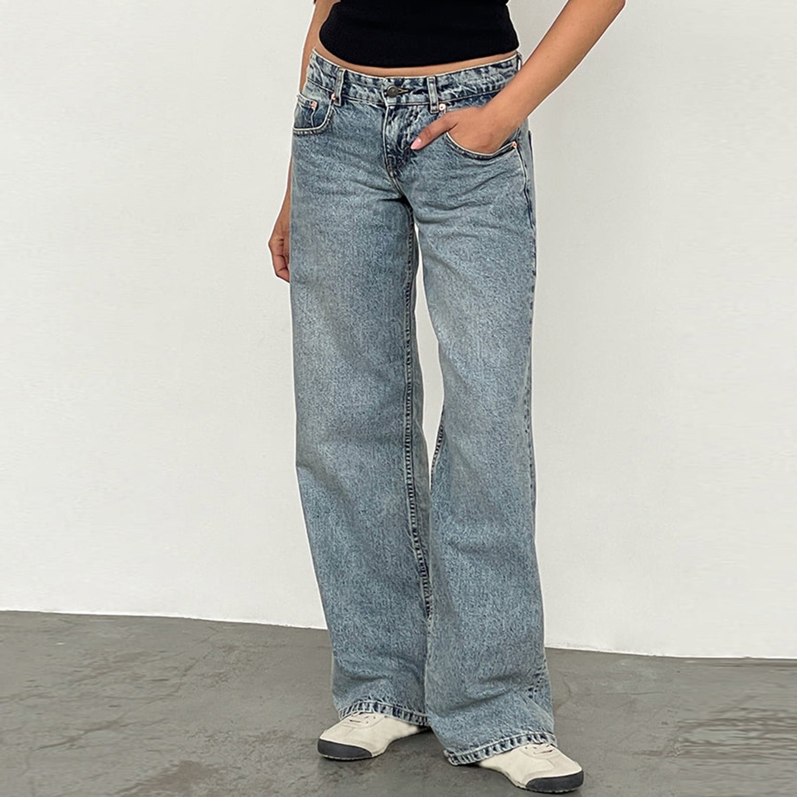 UAMVSH Denim Pants for Women Baggy Straight Wide Leg Jean Pants