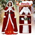 thumbnail image 5 of Women's Deluxe Mrs. Claus Costume Christmas Dress Velvet Hooded Santa Dress for Christmas Party, 5 of 6