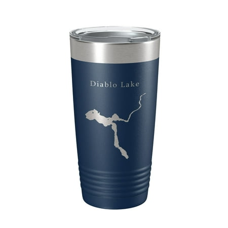 

Diablo Lake Map Tumbler Travel Mug Insulated Laser Engraved Coffee Cup Washington 20 oz Navy Blue