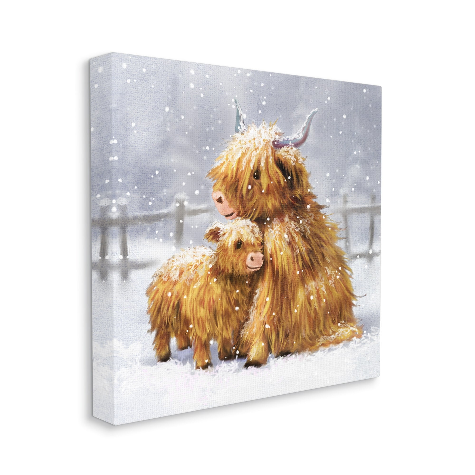 Stupell Industries Cattle Calf Snowy Farm Landscape Holiday Painting Gallery Wrapped Canvas Print Wall Art