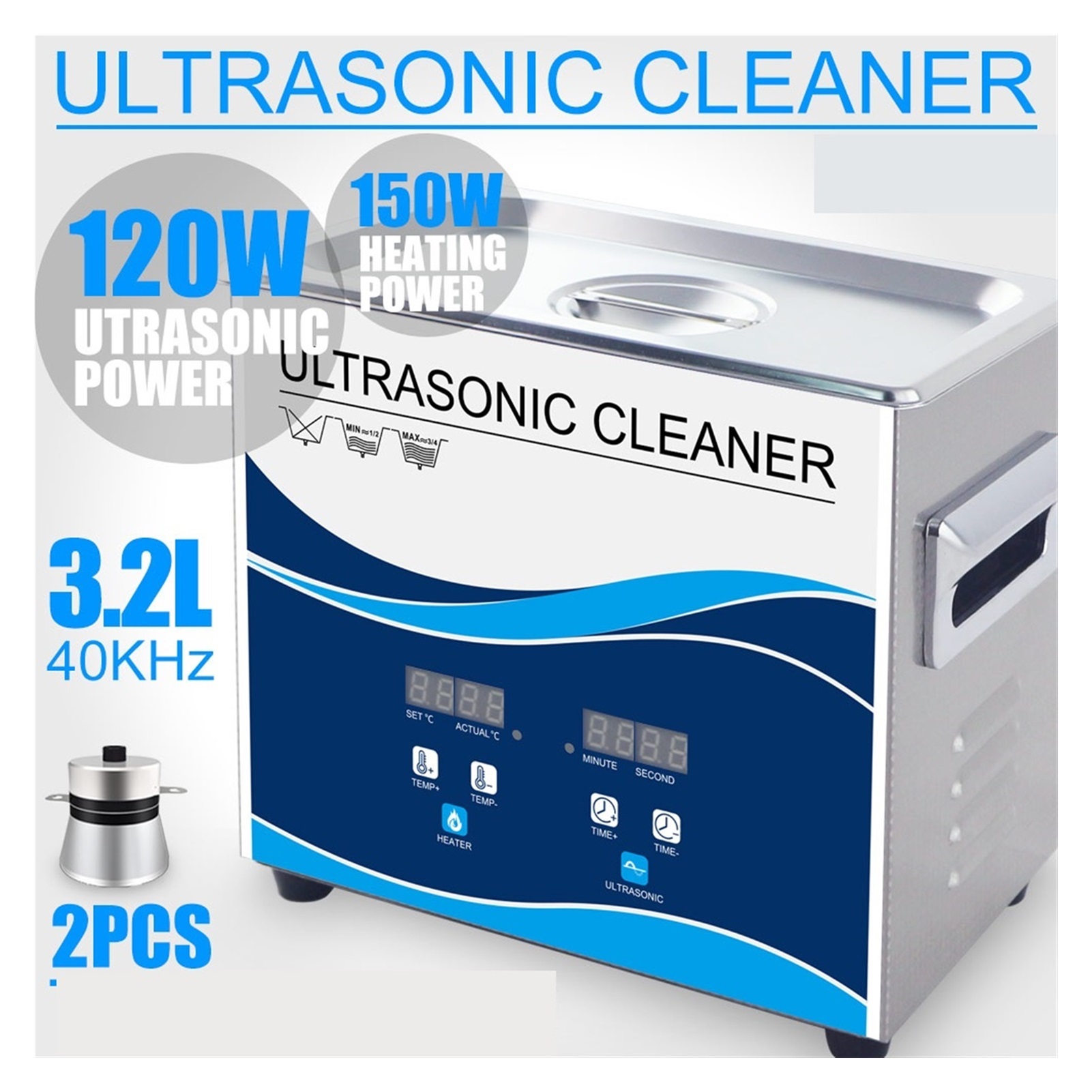 Digital Ultrasonic Cleaner 3.2L 180W Degas Stainless Bath 40KHZ Timer Heater Adjustable Household Ultrasound Washer Dental Tools ,Strong Cleaning