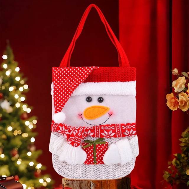 pstuiky Bolsa de regalo navideña tejida, linda bufanda roja, muñeco de nieve, bolsa de dulces para ancianos, decoración navideña