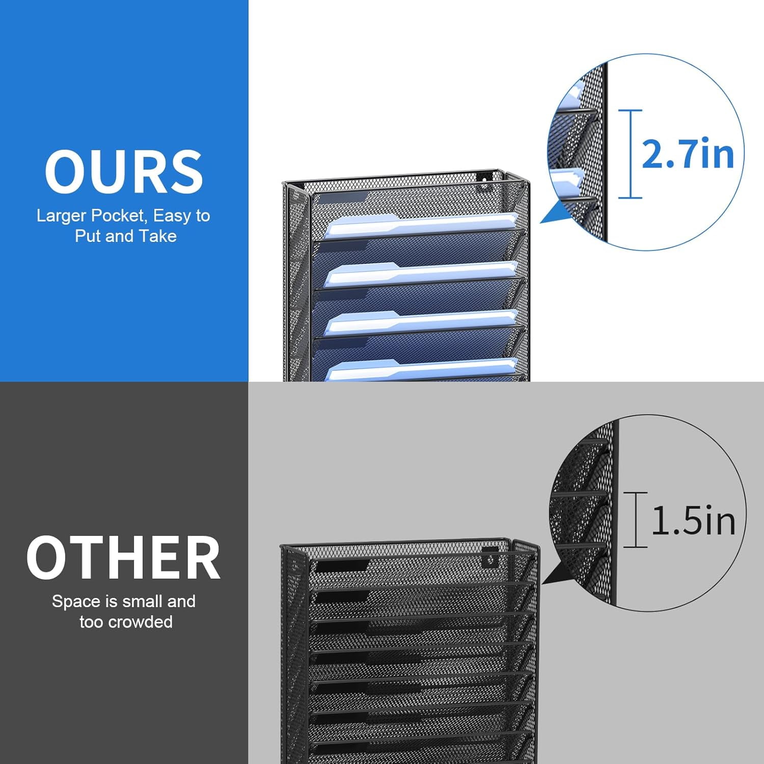 2Pack 12 Tier Hanging Wall File Organizer with Hooks, Vertical Wall Mount File Folder Holder, Paper Document Mail Organizer for Office