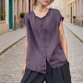 thumbnail image 2 of UAMVSH Womens Button Down Shirt Casual Sleeveless T-Shirt Summer Pleated Crewneck Loose Fit Tops Beach Vacation Outfits, 2 of 7
