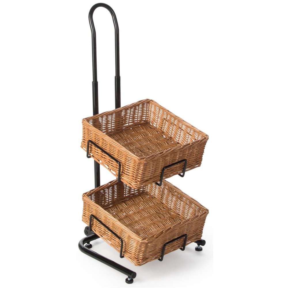 Displays2go Floor standing Basket Stand with Wheels, Square Willow