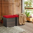 thumbnail image 2 of Topbuy 2 Pieces Patio Ottoman Outdoor Wicker Footstool Storage Box Side Table w/ Solid Metal Frame Additional Seating w/ Removable Cushions Red, 2 of 7