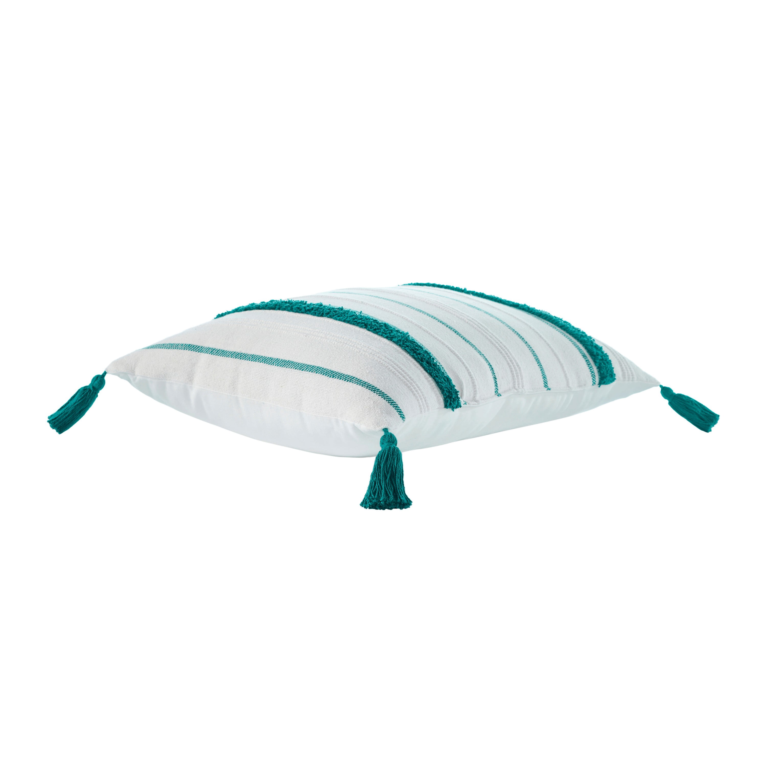 Indigo Ink Panther 14" x 20" Teal Boho Stripe Tassel Cotton Decorative Pillow