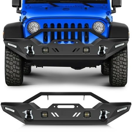 CCIYU Steel Front Bumper With Winch Plate LED Light Fits For 07-18 for Jeep Wrangler JK Fits select: 2015-2017 JEEP WRANGLER UNLIMITED SPORT, 2012-2014 JEEP WRANGLER SPORT