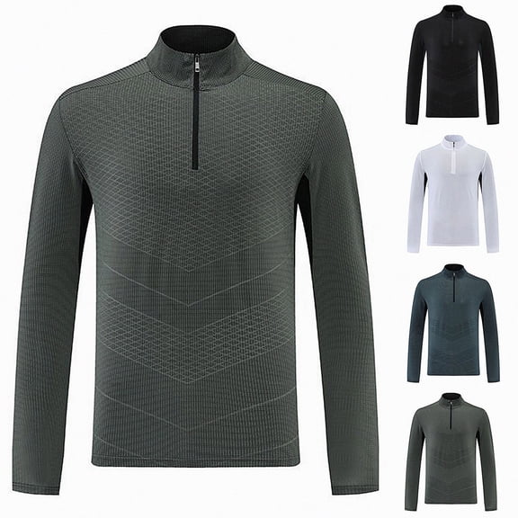 WAVSUF Men's Athletic Top Stand Collar Long Sleeve Zip Front Fall Sports Outdoor Tee XL