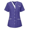 thumbnail image 2 of BiZtdJrK Womens Work Uniforms Snap Front V Neck Short Sleeve Scrub Tops Tunic Comfy Nurse Scrubs Shirts with 3 Pockets Purple XL, 2 of 4