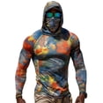 thumbnail image 2 of Men's Hooded Fishing Shirt with Built-in Face Mask and Tie-Dye Pattern Featuring Long Sleeve UPF 50+ Sun Protection Gray XXL, 2 of 3