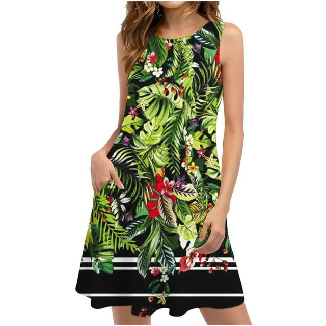 SMihono Robe d'Été Bohème pour Femmes Grande Taille Robes d'Été pour Femmes Plage Florale T-Shirt Robe Décontractée Poches Robe Bohème
