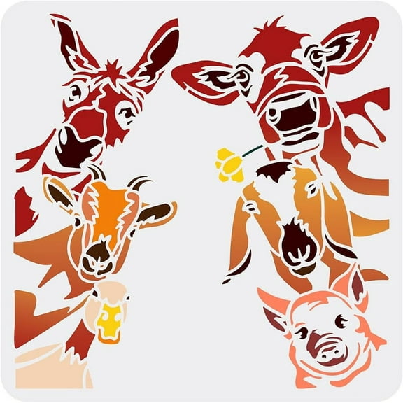 1Pc Farm Animals Head Painting Stencil Template 11.8x11.8inch for DIY Craft Painting