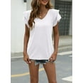 thumbnail image 5 of Womens Casual Tops Cute Ruffle Short Sleeves V Neck T-Shirts Solid Color Fashion Loose Tunic Top, 5 of 7