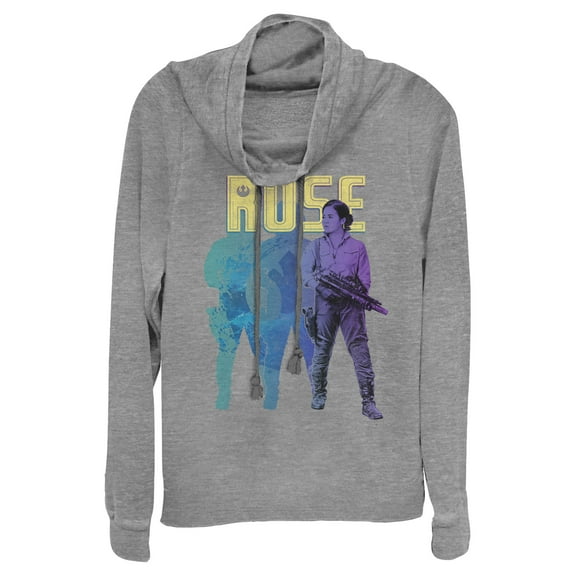 Junior's Star Wars: The Rise of Skywalker Rose Silhouette  Cowl Neck Sweatshirt Gray Heather 3X Large
