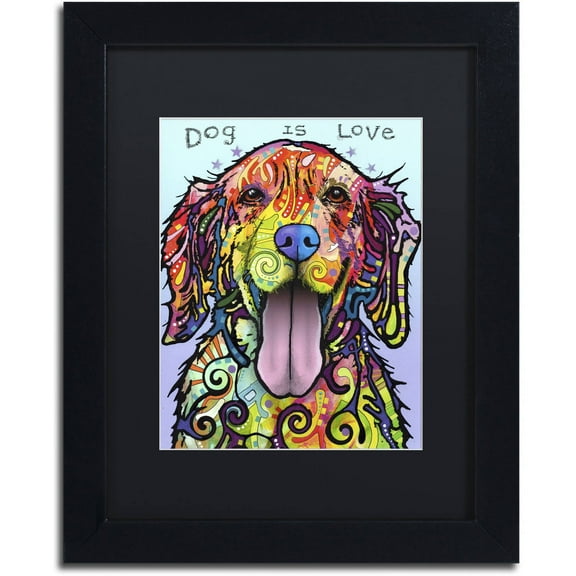 Trademark Fine Art 'Dog Is Love' Canvas Art by Dean Russo, Black Matte, Black Frame
