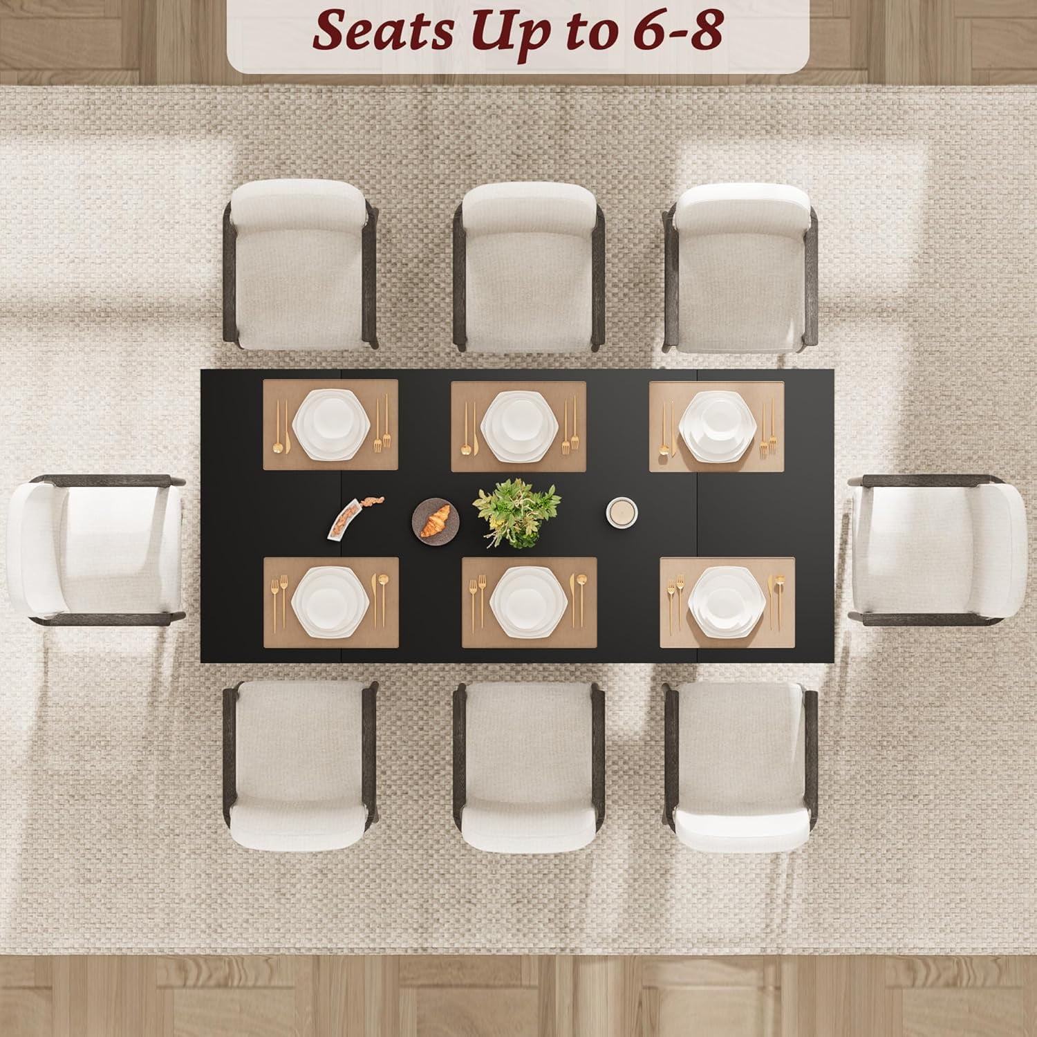 M optimized 71" Dining Table for 6 to 8, Modern Dinner Table with Unique Wooden Legs, Rectangle Dining Table for Kitchen, Dining Room Living Room
