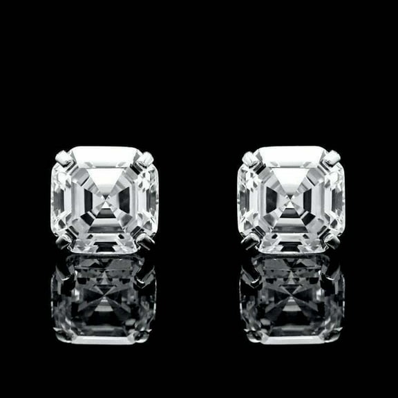 Women's Jewelry 2Carat Asscher Cut Natural Moissanite Solitaire Stud Earrings 14K White Gold Plated Silver
