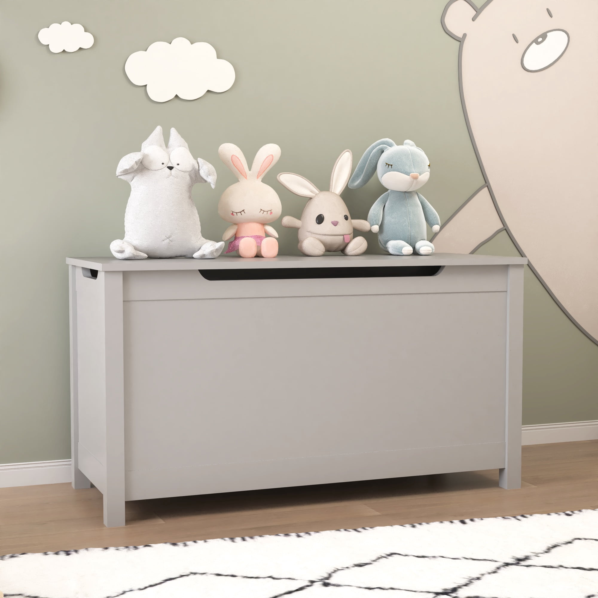 Peispie Kids Toy Storage Chest with Flip Top Lid, Large Capacity Wooden Toy Box for Playroom Bedroom, Safety Hinged Storage Bench for Children, Grey